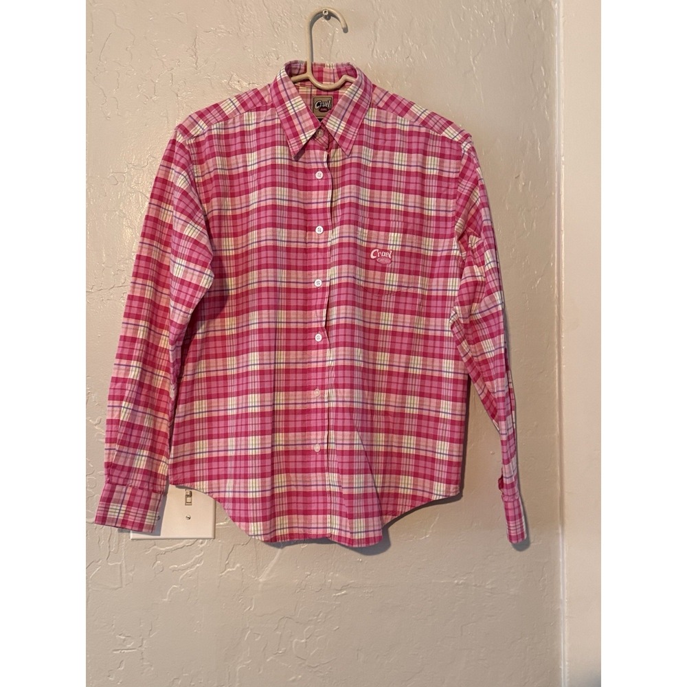 Cruel Girl Shirt Button Down-Pearl Snap Long Sleeve Purple Floral Cotton Med EUC